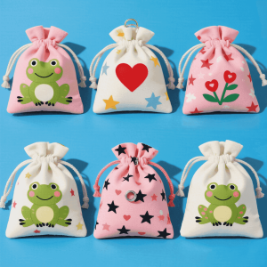Custom Cute Mini Cotton Jewelry Pouch Printing Frog Star Heart for Small Rings Earrings Charms Party Favor Packing