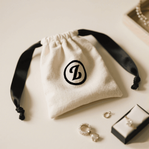 Custom Design Logo Organic Cotton Drawstring Pouch Custom Print Dust Ring Necklace Cotton Jewelry Packaging Bag