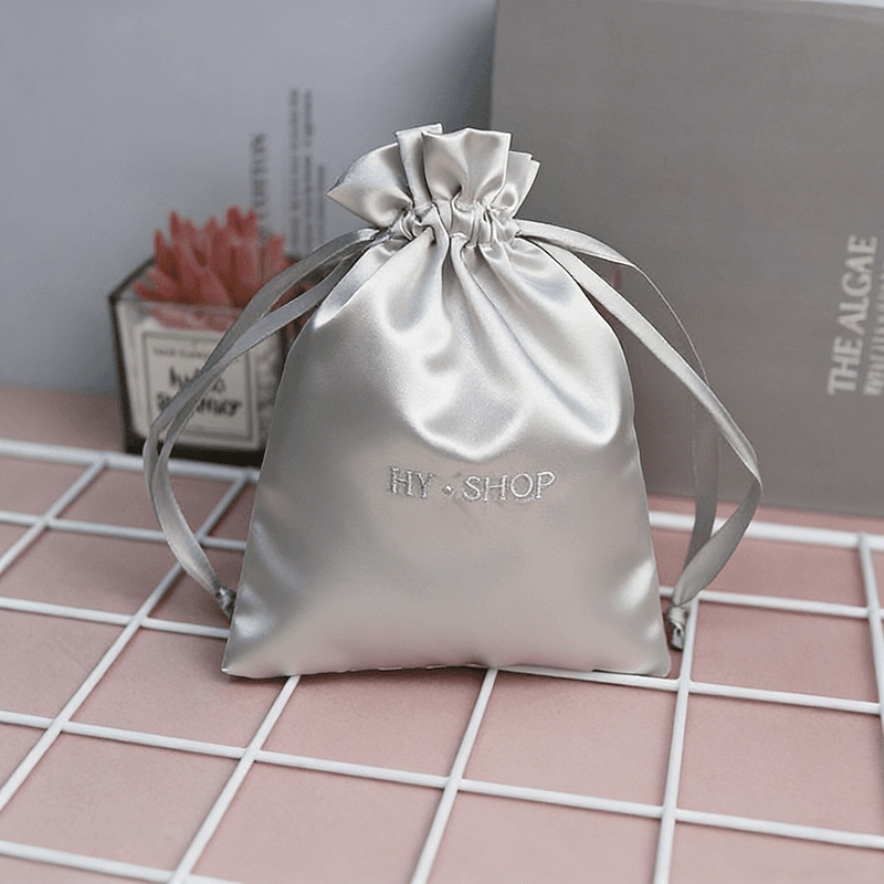 Custom Luxury Silk Satin Pouch Jewelry Gift Storage Bag Drawstring Satin Jewelry Gift Bags With Embroider Logo