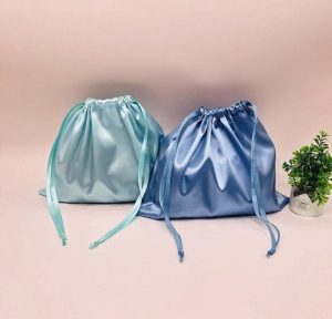 Custom Print Logo Soft Silk Satin Drawstring Storage Pouch for Underwear Bikini Reusable Jewelry Gift Packaging Bags