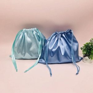Custom Print Logo Soft Silk Satin Drawstring Storage Pouch for Underwear Bikini Reusable Jewelry Gift Packaging Bags