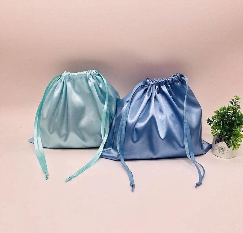 Custom Print Logo Soft Silk Satin Drawstring Storage Pouch for Underwear Bikini Reusable Jewelry Gift Packaging Bags