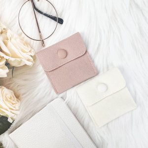 Custom Printed Microfiber PU Ring Flap Pouch Small Reusable Veet Jewelry Box with Logo for Pink Perfume & Jewelry Packaging
