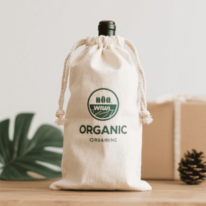 Custom Printing Logo Organic Cotton Drawstring Bag for Gift Packaging and Wine Bottles with Muslin Canvas