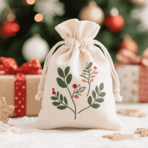 Eco-Friendly Custom Logo Recycled Cotton Muslin Pouch Bags for Wedding Party Favors and Christmas Gift Packaging