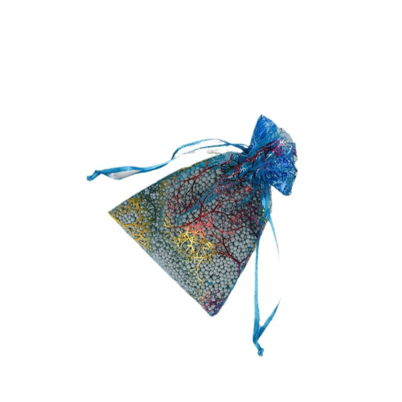 Gold Stamped Coral Mesh Pouches