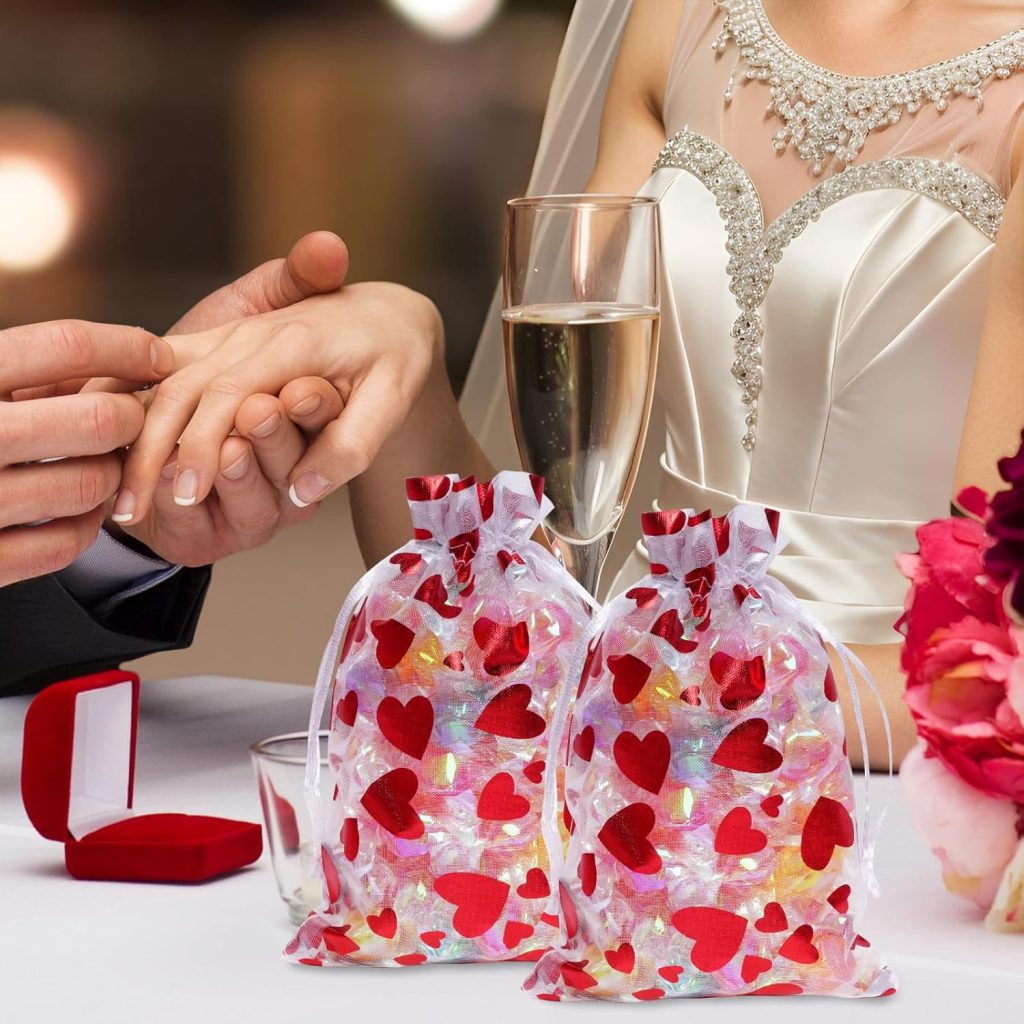 Heart Print Organza Bags