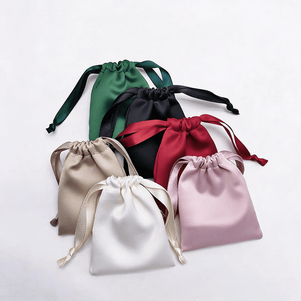 Premium Satin Bags Polyester Custom Drawstring Pouch Jewelry Packaging Gift Elegant Smooth Soft Beauty Favor Reusable