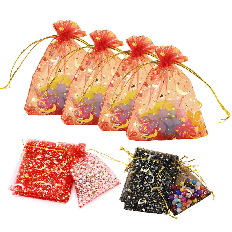 Printed Organza Pouch with Gold Foil Hot-stamping