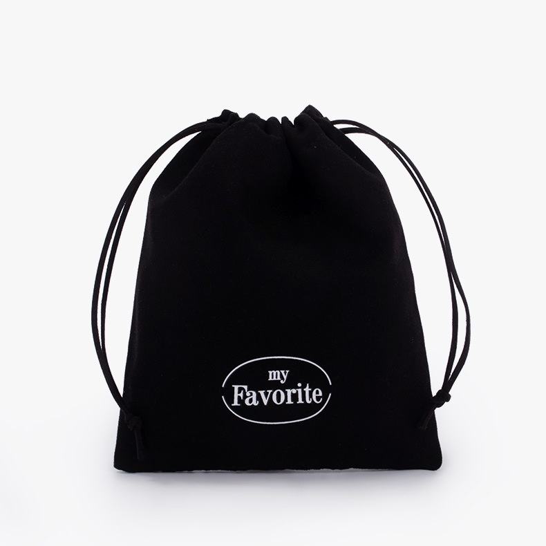 Wholesale Custom Printed Drawstring Jewelry Pouch Black White Velvet Suede Bag Jewelry Packaging Bag with Personalized Logo