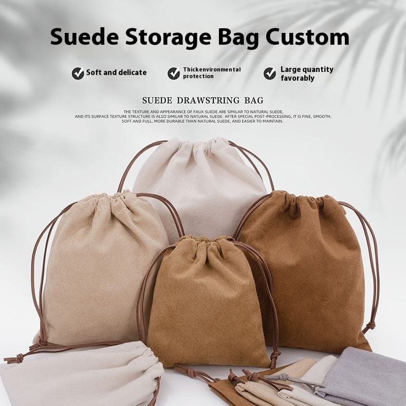 Wholesale Custom Printed Suede Drawstring Pocket for Toy and Jewelry Gift Packaging Storage Elegant Jewelry Drawstring Bag