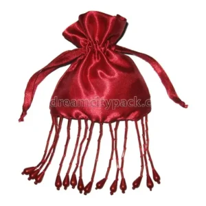Beaded Satin Jewelry Pouch with Drawstring Burgundy