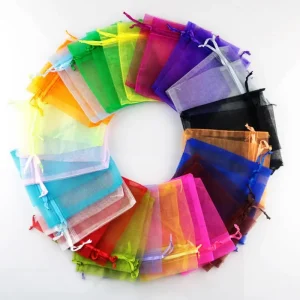 Best Selling Organza Bags 9x12cm Customize Logo Mesh Bag Gift Pouch with Rope Colorful Plain Bag for Wedding & Jewelry Packaging