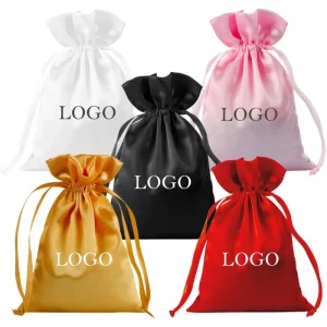 RTS Cross-border Wholesale Custom Dust Bag with logo Satin Bags for Wigs Promotional Satin Silk Drawstring Gift Bag for Cosmetic