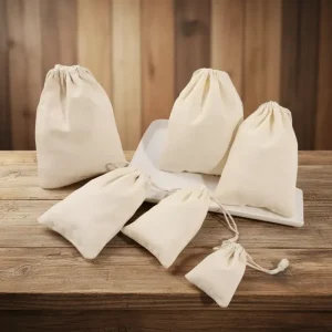 RTS Custom Cotton Muslin Pouch Eco-Friendly Drawstring Bag Tea Sachet Soap Jewelry Storage Personalized Recyclable Hot Stamping Gift