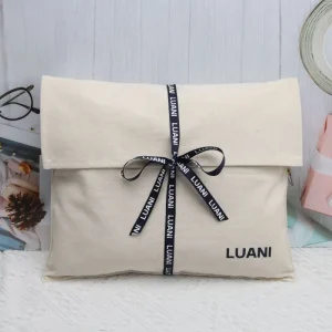 Custom Organic Cotton Canvas Envelope Bag With Ribbon Muslin Canvas Envelope Pouch Clothing Handbag Packaging Dust Bag