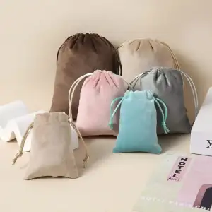 Custom Print Logo Velvet Pouch Jewelry Gift Drawstring Pouch Perfume Candle Suede Velvet Bag Wedding Candy Pouch