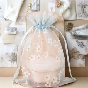 RTS Custom Printed Luxury Organza Wedding Drawstring Pouch Bag Promotional Jewellery Packaging Gift Bag