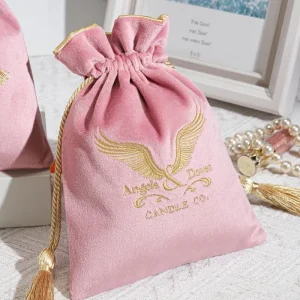 Custom Embroidery Pink Velvet Perfume Lipstick Packing Bag With Tassel Luxury Wedding Favor Gift Jewelry Dust Velvet Pouch