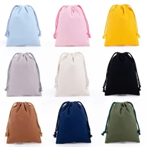 Eco Friendly Cotton Pouch Custom logo Printed Canvas Cotton Calico Drawstring Bag with Double String Draw String Bag