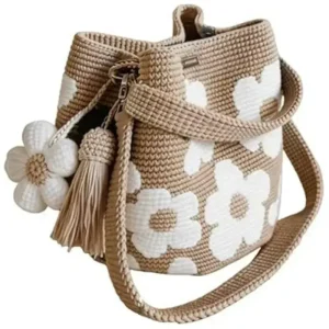 Handmade Crochet Flower Tote Bag Polyester Knit Floral Purse Crossbody Handbags Women Boho Beach Shoulder Bag1