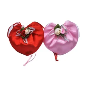 Heart Shaped Satin Wedding Favor Bags with Double Rosettes
