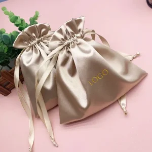 RTS High Quality Custom Print Logo Reusable Travel Portable Candy Color Silk Cloth Jewelry Dust Satin Drawstring Pouch Bag