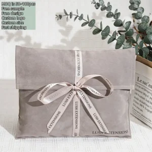 High Quality Gray Velvet Envelope Clothes Shoe Packaging Pouch Custom Logo Printed Hair Handbag Storage Velvet Dust Bag