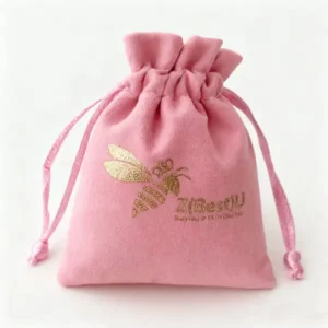 Luxury Brand Jewelry Packing Custom Printing Logo Pink Velvet Jewelry Bag Suede Velvet Drawstring Pouch Dust Bag