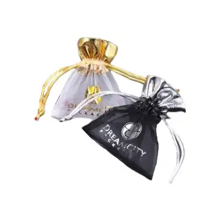 Organza Jewelry Pouch with Metallic Top and Logo