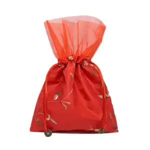 Silk Brocade Pouch with Organza Top Wholesale