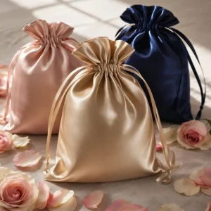 RTS Wholesale Custom Logo Satin Handbag Dust Bag Luxury Silk Drawstring Pouch for Retail Packing