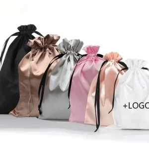 RTS Wholesale Printed Gift Jewelry Storage Pouch Wedding Candy Organizer Personalized Silk Satin Drawstring Dust Bag for Promotion